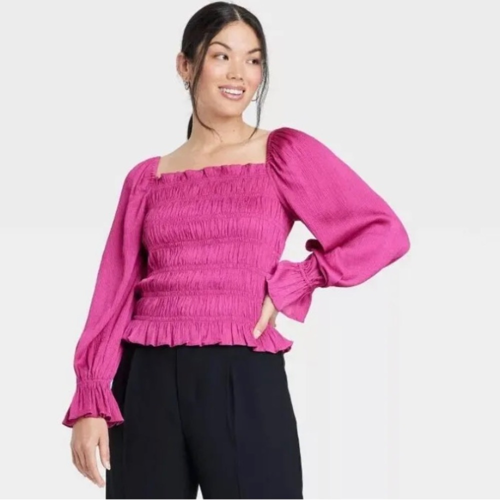 A New Day Magenta Smocked Top